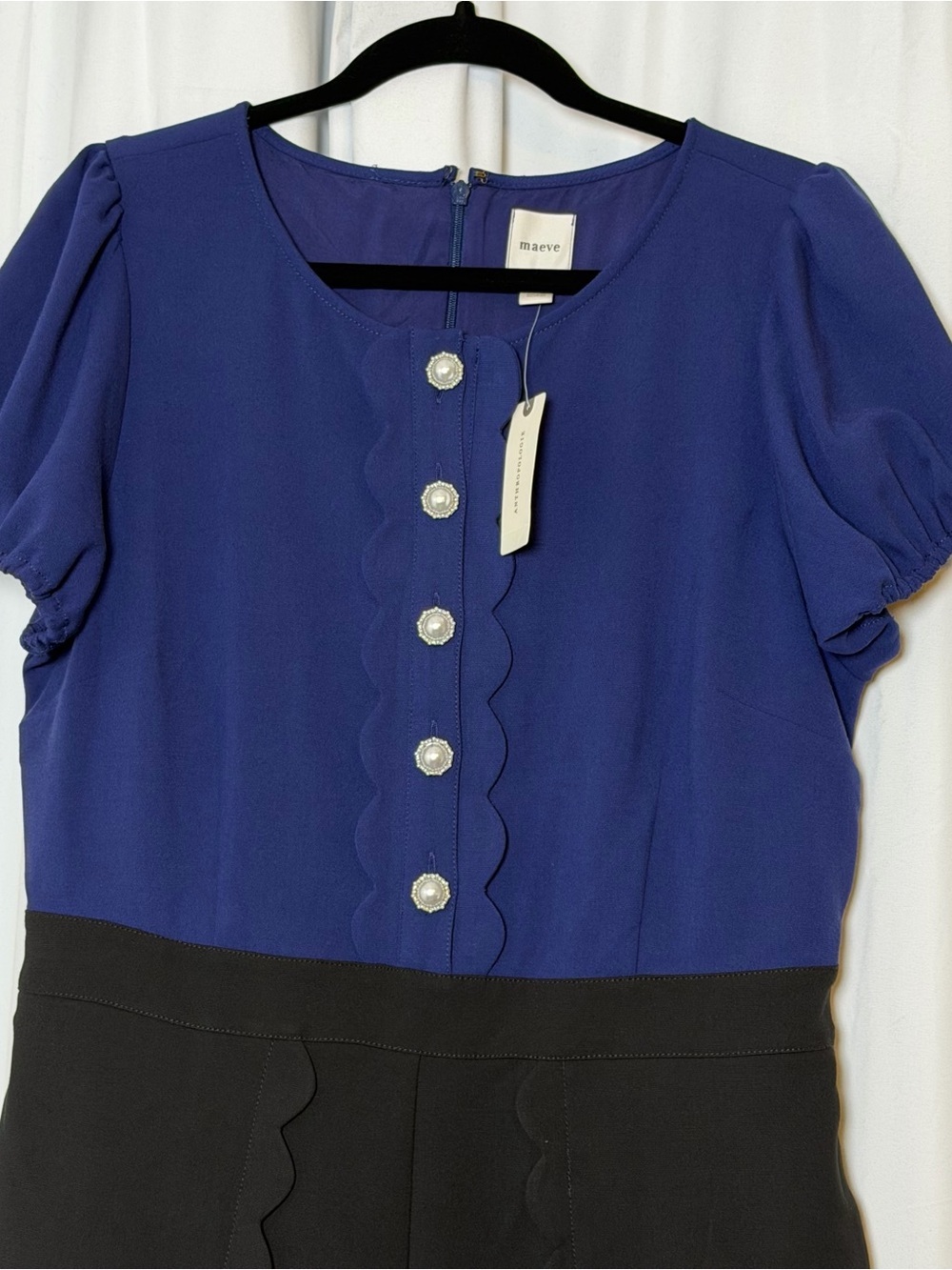 Maeve Anthropologie Puff Sleeve Colorblock Scallop Romper NWT 14 - Picture 4 of 11